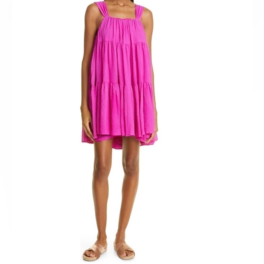 Stine Goya Flamingo Pink Benedicte tiered trapeze mini dress S NWT